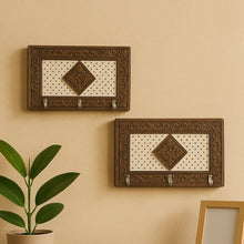 Handicraft Meenakari Wooden keyholder | Wall Hanging Key Holder Style for Your Home Decor & Gift Keys Stand for Entryway, Kitchen, Office, Bedroom Decorative Keys Organizer keyholder (2 Pc Set)